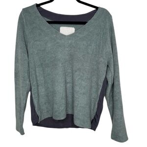 V ROOM Terry Cloth V Neck Blouse Wool Blend Blue Size XS